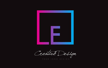 E Square Frame Letter Logo Design with Purple Blue Colors.