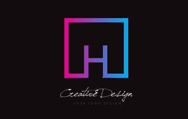 H Square Frame Letter Logo Design with Purple Blue Colors.