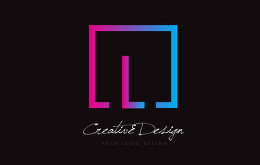 L Square Frame Letter Logo Design with Purple Blue Colors.
