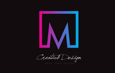 M Square Frame Letter Logo Design with Purple Blue Colors.