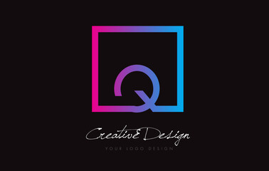 Fototapeta premium Q Square Frame Letter Logo Design with Purple Blue Colors.