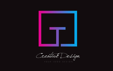 T Square Frame Letter Logo Design with Purple Blue Colors.