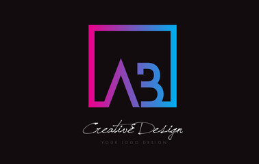 AB Square Frame Letter Logo Design with Purple Blue Colors.