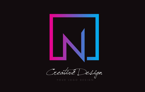 N Square Frame Letter Logo Design with Purple Blue Colors.