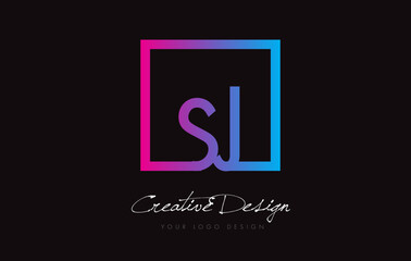 SJ Square Frame Letter Logo Design with Purple Blue Colors.