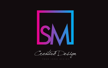 SM Square Frame Letter Logo Design with Purple Blue Colors.