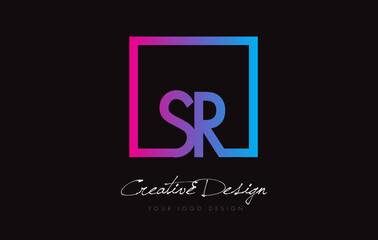 SR Square Frame Letter Logo Design with Purple Blue Colors.