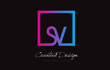 SV Square Frame Letter Logo Design with Purple Blue Colors.
