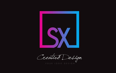 SX Square Frame Letter Logo Design with Purple Blue Colors.