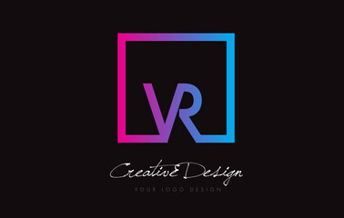 VR Square Frame Letter Logo Design with Purple Blue Colors.