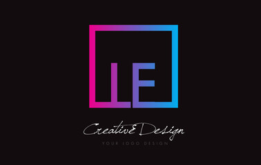 LE Square Frame Letter Logo Design with Purple Blue Colors.