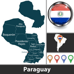 Fototapeta premium Map of Paraguay