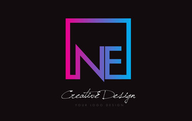 NE Square Frame Letter Logo Design with Purple Blue Colors.