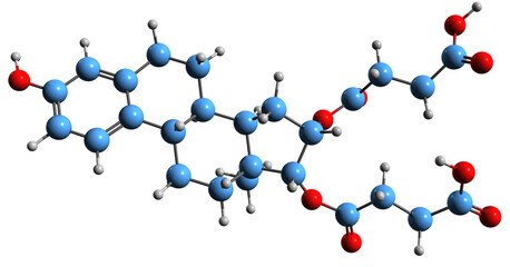  3D image of Estriol succinate  skeletal formula - molecular chemical structure of  estrogen medication isolated on white background
 - obrazy, fototapety, plakaty