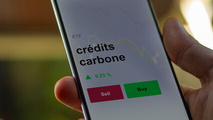Investir sur un fonds crédits carbone, etf carbone. ETF transition énergétique, bas carbone. Texte en français,  francais, etf crédits carbone  - obrazy, fototapety, plakaty