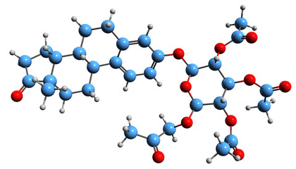 3D image of Estrone tetraacetylglucoside skeletal formula - molecular chemical structure of  semisynthetic steroidal estrogen isolated on white background
