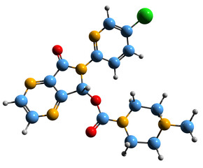 3D image of Eszopiclone skeletal formula - molecular chemical structure of insomnia medication isolated on white background
