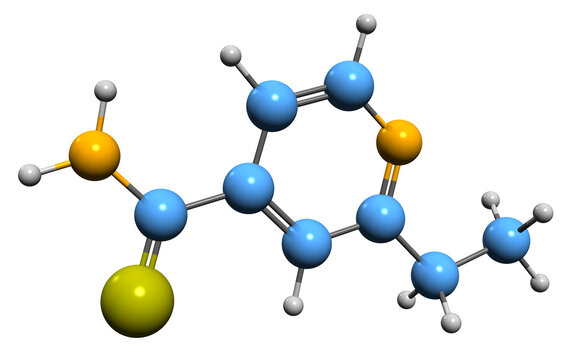  3D image of Ethionamide skeletal formula - molecular chemical structure of tuberculosis antibiotic isolated on white background
