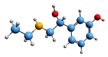 3D image of Etilefrine skeletal formula - molecular chemical structure of cardiac stimulant isolated on white background

