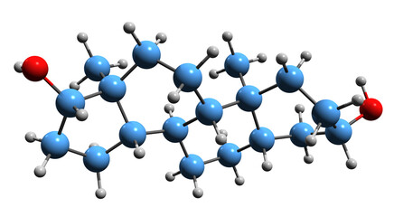  3D image of Etiocholanediol skeletal formula - molecular chemical structure of etiocholane steroid isolated on white background
