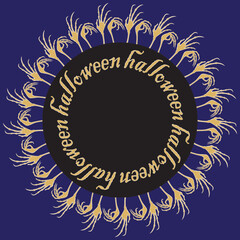 Decorative round border from silhouettes palm hands of human skeletons
