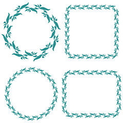 Set of decorative frames from silhouettes drawn decorative leaves