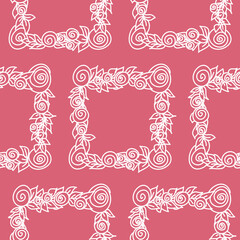 Square frame with rose and leaf, pink background