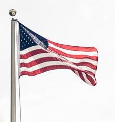 American flag, high contrast, white background, waving, bright, patriotism, symbolic,