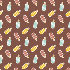 Yellow brown ice cream on a stick seamless pattern for textile background design