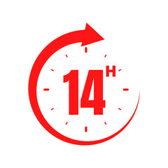 14 hours, icon symbol red, time, o'clock Fourteen 
