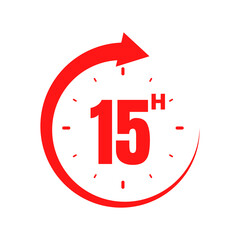 15 hours, icon symbol red, time, o'clock Fifteen 