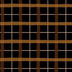 Brown check seamless pattern. Hand drawn gingham plaid checkered background. Brown glen plaid vector illustration. Dark checks textile design, wallpaper, endless print. Black scottish hipster style.