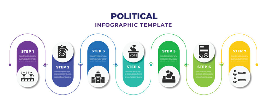 Political Infographic Design Template With Supporter, Checklist With A Pencil, American Government Building, Election, Man Holding The Vote Paper On The Box, Peace Treaty, Candidates Ranking Graphic