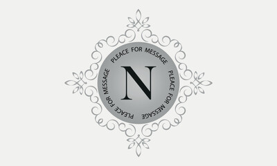 A monogram with the letter N in an elegant frame. Place for text. Template for cafes, bars, boutiques, invitations, attractions. Logo for business. Vintage elements