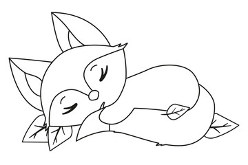 Coloring the outline of a cartoon sleeping cute little fox
