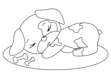 Coloring the outline of a cartoon sleeping cute little dog