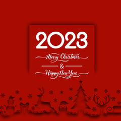 2023 Happy New Year in golden design, Holiday greeting card design.