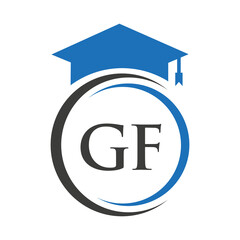 Letter GF Education Logo Concept With Educational Graduation Hat Vector Template