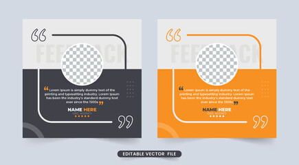 Customer feedback testimonial template vector with star ratings. Client testimonials template design with dark gray and yellow color. Customer feedback review or testimonial layout vector. - obrazy, fototapety, plakaty