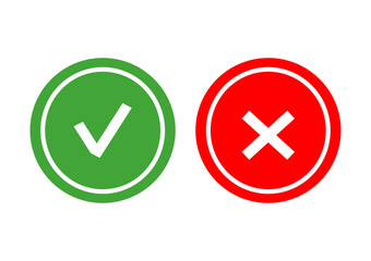 Yes and No or Right and Wrong or Approved and Declined Icons with Check Mark and X Signs 