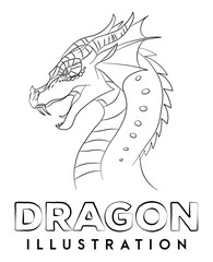 Dragon Outline. black and white Dragon Line art