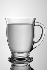 glass mug with a handle filled with water. 3d render.