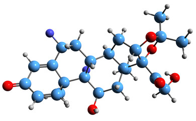 3D image of Fluocinolone acetonide skeletal formula - molecular chemical structure of synthetic hydrocortisone derivative isolated on white background
