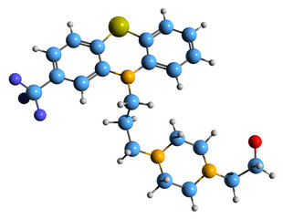  3D image of Fluphenazine skeletal formula - molecular chemical structure of Typical antipsychotic medication isolated on white background
