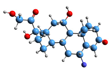  3D image of Fluprednisolone skeletal formula - molecular chemical structure of  pregnane isolated on white background
