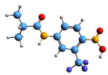  3D image of Flutamide skeletal formula - molecular chemical structure of  nonsteroidal antiandrogen isolated on white background
