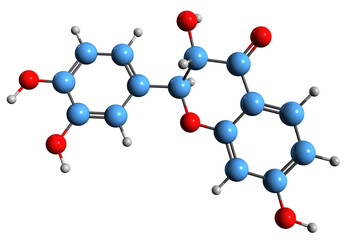  3D image of Fustin skeletal formula - molecular chemical structure of  flavanonol dihydrofisetin isolated on white background
