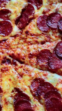 Close up of a pepperoni pizza 