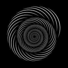 Abstract speed lines in spiral form. Geometric art. Design element for round logo, prints, blackout tattoo, sign, symbol, abstract background, template and textile pattern