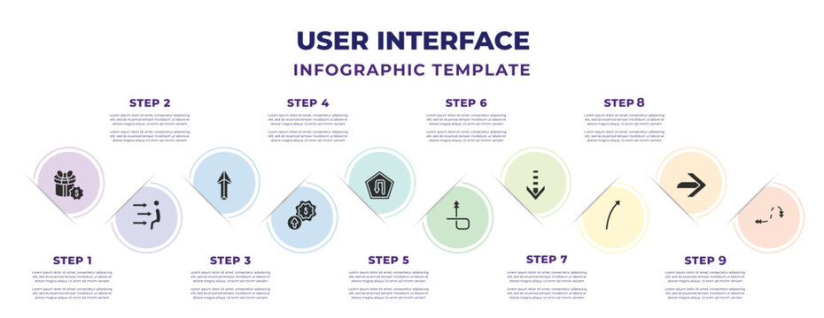 User Interface Infographic Design Template With Incentive, Air Outlet, 3d Up Arrow, Improve Incomes, Curve Arrow, Up Arrow With Scribble, Down With Broken, Right Curve, Scribble Broken Icons. Can Be